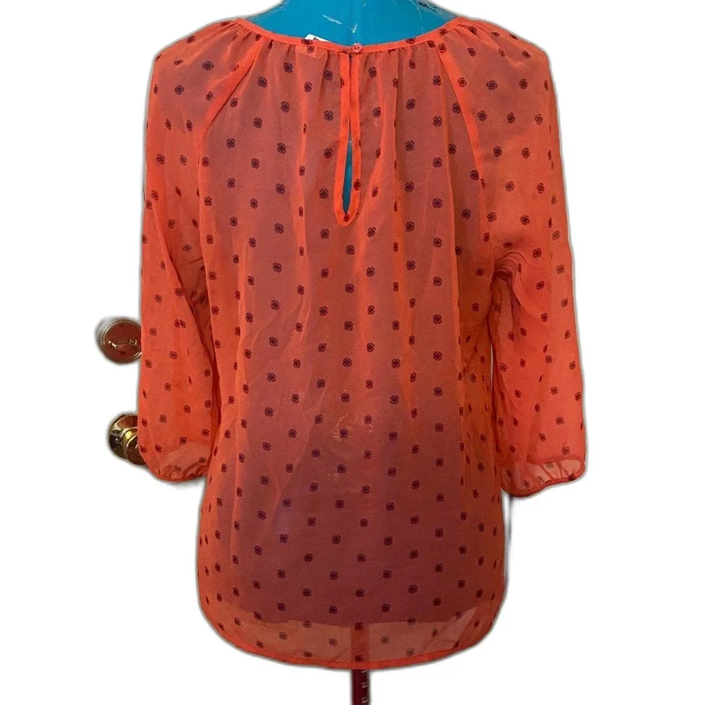 Old Navy Coral Three Quarter Sleeve Sheer Top Womens Size L